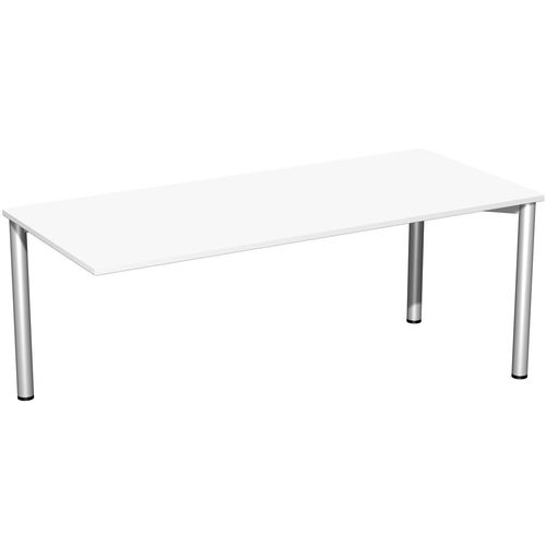 Schreibtisch feste Höhe, einseitig zurückgesetzt, 1800x800x720, Weiß/Silber