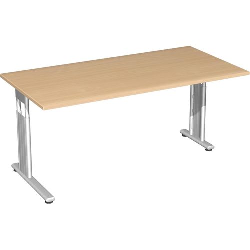 Schreibtisch feste Höhe, einseitig zurückgesetzt, 1600x800x720, Buche/Silber