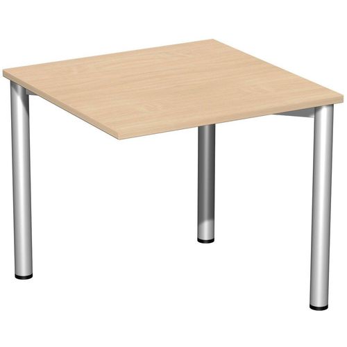 Schreibtisch feste Höhe, einseitig zurückgesetzt, 800x800x720, Buche/Silber