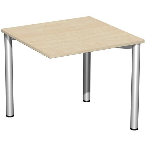 Schreibtisch feste Höhe, einseitig zurückgesetzt, 800x800x720, Ahorn/Silber
