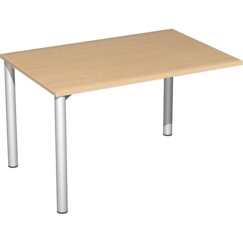 Schreibtisch feste Höhe, einseitig zurückgesetzt, 1200x800x720, Buche/Silber