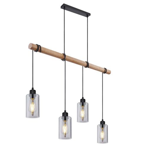 Hängeleuchte, Holzbalken, Glas rauchfarben, H 130 cm