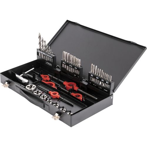 STIER Gewindeschneid Set HSSG, Gewindeschneidsatz, 45tlg, Metrisch M3-M12, Gewindebohrer & Schneideisen, Kernlochbohrer HSSG, Gewindeschneider Set Profi, Kernlochbohrer