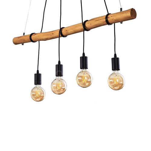 Porzus »Porzus« 4-flammige Hängelampe aus Metall in schwarz und Holz