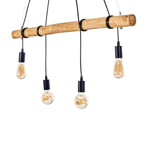 Porzus »Porzus« Hängelampe aus Metall/Holz in Schwarz/Braun