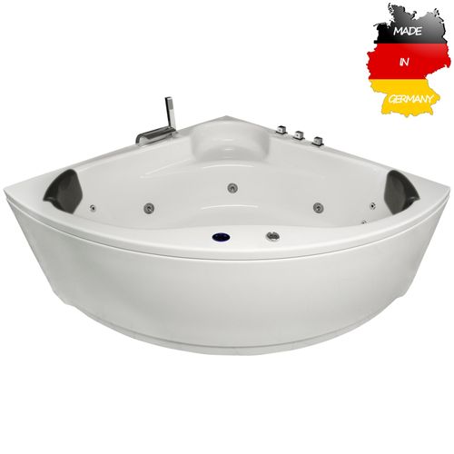 Basera BASIC Indoor Eck-Whirlpool Badewanne Futuna 140 x 140 cm mit 13 Massagedüsen, Wasserfall, LED-Ambiente