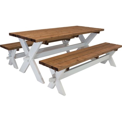 AXI Celine Picknicktisch aus Holz in Braun & Weiß für 6 Personen | Picknick Tisch / Picnic Table / Picknickbank für Erwachsene | Set für den Garten | 177 x 75 cm