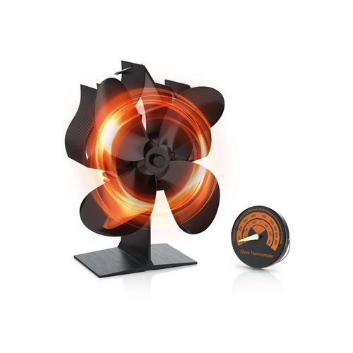 Brandson Kaminventilator, mit Thermometer, 4 Rotorblätter, stromlos, leise