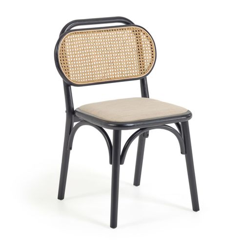 2-er Set Stuhl Doriane 54 x 85 x 58 cm Ulme Schwarz Rattan Natur Sitzgarnitur