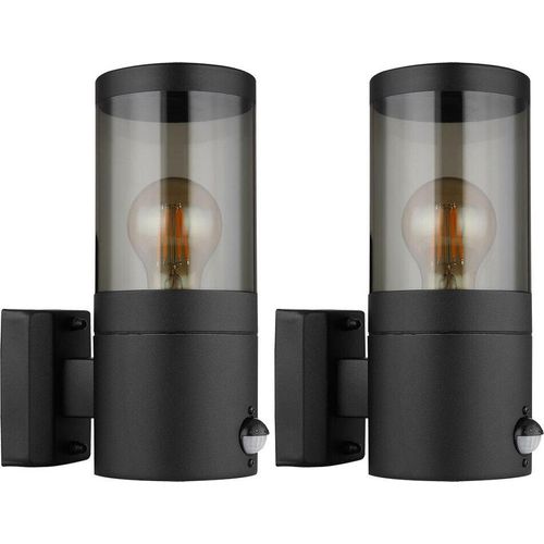 2er Set Wandleuchte, Bewegungsmelder, IP44, rauchig, H 24,5cm