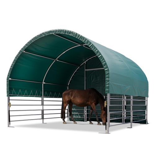 Weidezelt 4x4 m PVC Plane 2300 Newton - für Betonuntergrund - vorn offen - grün
