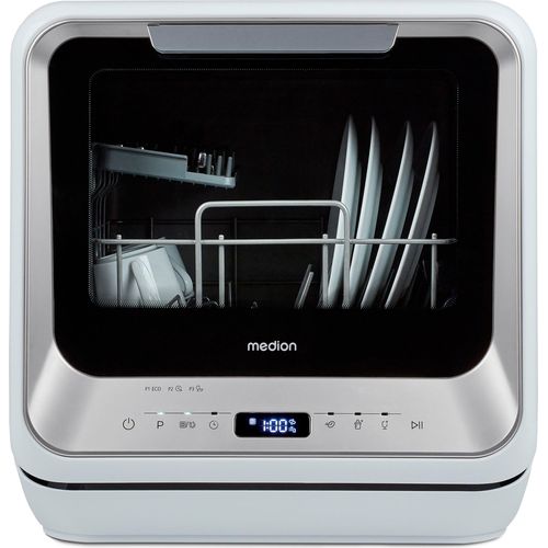 MEDION Mini Geschirrspüler DWT20 (Tischgeschirrspüler, Spülmaschine, 2 Maßgedecke, funktioniert mit/ohne Wasseranschluss, 6 Reinigungsprogramme, Babyflaschen, Startzeitvorwahl, freistehend)