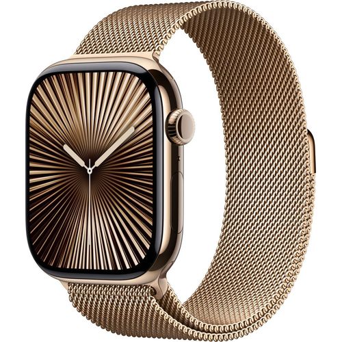 Apple Watch Series 10 GPS + Cellular 46mm Titânio Dourado c/ Bracelete Loop Milanesa Dourada M/L