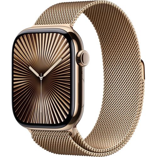 Apple Watch Series 10 GPS + Cellular 46mm Titânio Dourado c/ Bracelete Loop Milanesa Dourada S/M