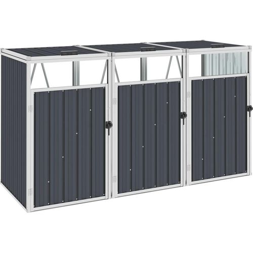 Möbel Mülltonnenbox für 3 Mülltonnen Anthrazit 213×81×121 cm Stahl - Mülltonnenboxen 46283