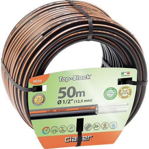 claber® Top-Black Wasserschlauch – Hochstabile, UV-beständige Gartenschlauch Technologie Ø 1/2" (12,5 mm) 50 m
