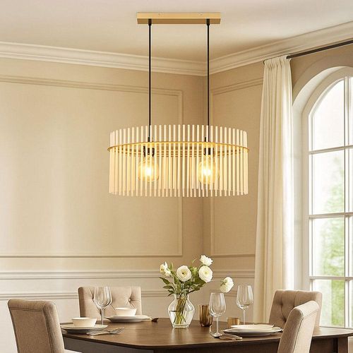 LED Hängeleuchte, Glasstäbe opal, gold, L 60 cm