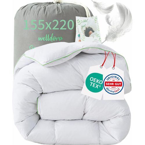 Welldora Komfort Bettdecke 155x220 Winter - 100% Extraweiche Federn & Daunen - Allergiker Decke - Dicke extrawarme Winterdecke Daunendecke,