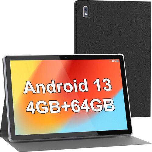 Tablet 10,1 Zoll Android 13 Tablets Gehäuse, 4+64GB ROM Quad-Core-Prozessor 5000mAh Batterie, 1280x800 IPS HD Touchscreen 5MP+8MP Kamera, Bluetooth