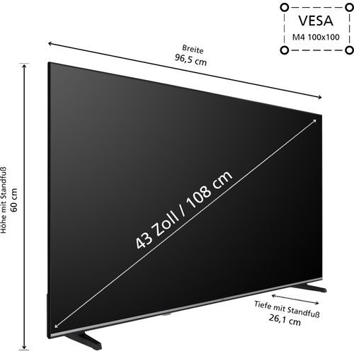 JVC Fernseher 43 Zoll Smart TV VIDAA LT-43VDF5455 Full HD Fernseher, HDR TV mit Triple-Tuner