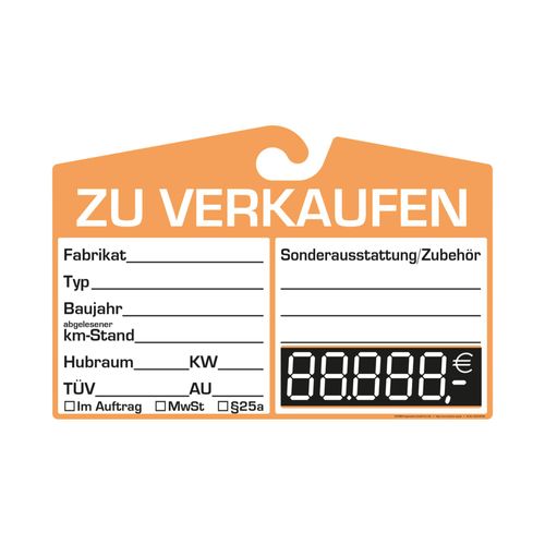 Eichner Verkaufsschild zur Befestigung am Innenspiegel (9220-00100)