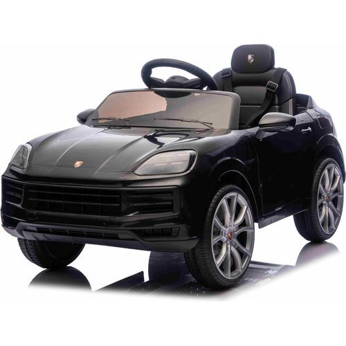 Elektrisches Ride-On Auto Porsche Cayenne 12V mit Hinterradantrieb – Lizenzmodell (Einzelsitz), schwarz, Lithium-Batterie, breiter Sitz, gefederte Achsen, 2,4 GHz Fernbedienung, MP3-Player mit USB-/AUX-Eingang, LED-Leuchten