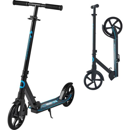 Kinderroller Cityroller Scooter - Tretroller mit 2 Rädern - Ab 8 Jahren - Höhenverstellbarer Lenker - Rutschfestes Deck - Faltbar - Belastbar bis 100 kg - Schwarz/Blau