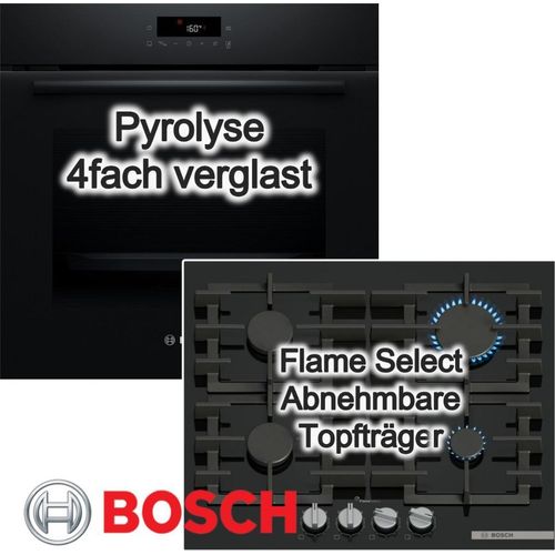 BOSCH Herdset Pyrolyse 3D-Heißluft + Gaskochfeld mit FlameSelect Rahmenlos