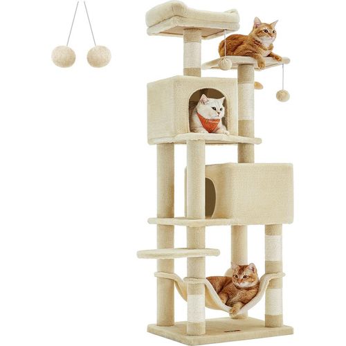 Katzenbaum 155 cm mit Plattformen und Hängematte beige