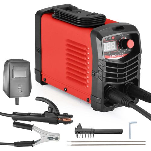 MMA/ARC Inverter Schweißgerät - 300A IGBT Elektroden-Schweißen - - Mit Elektrodenhalter, Masseklemme, Maske, Bürste, Stabelektroden - Rot