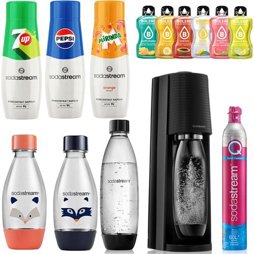 Sodastream Terra Saturator mit Kartusche, 3 Flaschen und 3 Sirups + 6 Bolero
