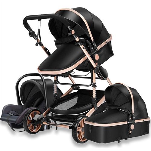 Happyment® 3-in-1 Kinderwagen – Mit Sitz und Wiege – Schwarz – Multifunktionaler Kombikinderwagen