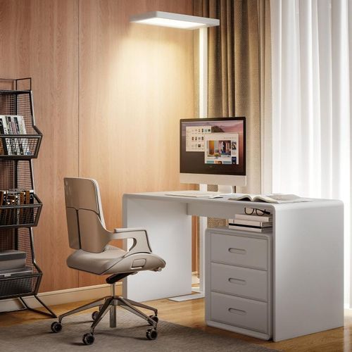 Fortuna Lai LED-Stehlampe, augenschonendes Licht, Bodenlampe mit Fernbedienung, anpassbare Helligkeit, Kunststoff, Metall, Weiß