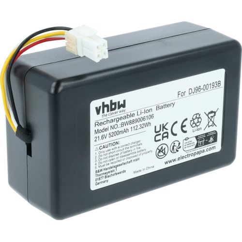 vhbw Akku Ersatz für Samsung DJ96-00193F, DJ96-00193B, DJ68-00741V-00, VCA-RBT72 für Saugroboter (5,2 Ah, 21,6 V, Li-Ion)