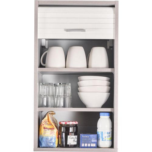 SIMMOB Küchenschrank Schrank Oberschrank Hängeschrank mit Rollladentür B 40 cm, Farbe:Aluminium-Weiß