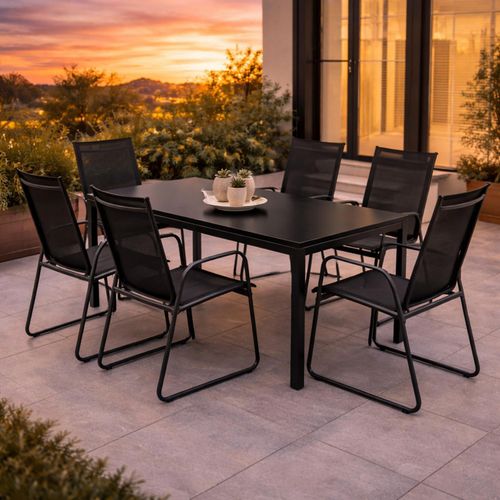7tlg Gartengarnitur Gartenmöbel Glastisch 150x80cm 6 x Stuhl