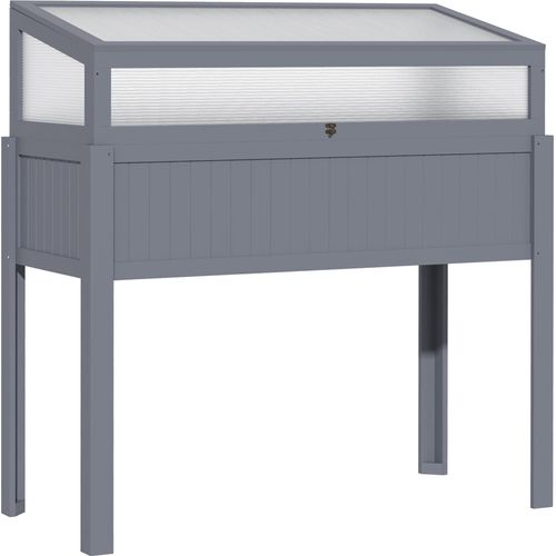 Fortuna Lai Hochbeet Holz mit Frühbeet 2-in-1 Gewächshaus für Tomaten & Gemüsebeet, Polycarbonat grau 120x54x112/122cm