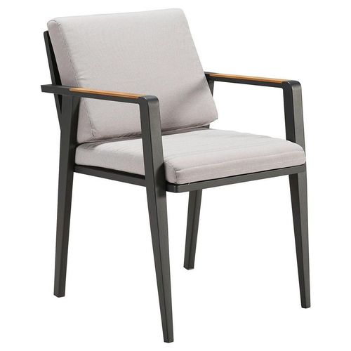 Ambia Garden Gartensessel, Anthrazit, Hellgrau, Holz, Metall, Textil, Teakholz, vollmassiv, konisch, 56x80x63 cm, Gartenmöbel, Gartenstühle, Gartenstühle