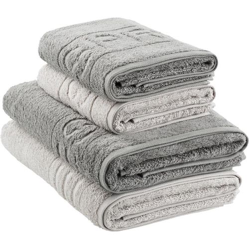 Esprit Frottierset, Anthrazit, Hellgrau, Textil, 4-teilig, Uni, 50x100 cm, saugfähig, Badtextilien, Handtuch-Sets