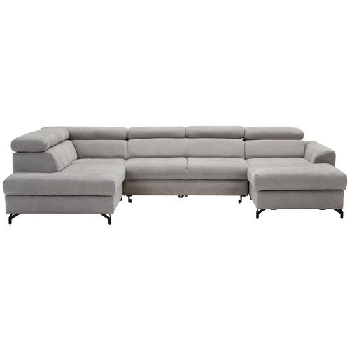 Stylife Wohnlandschaft, Hellgrau, Textil, 6-Sitzer, U-Form, 327x203 cm, Bettkasten erhältlich, Bettfunktion Hocker Rücken echt, Wohnzimmer, Sofas & Couches, Wohnlandschaften, Wohnlandschaften in U-Form