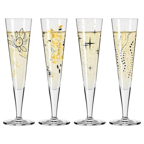 Ritzenhoff Champagnerglas Goldnacht, Schwarz, Gold, Glas, 4-teilig, 205 ml, 7.2x24x7.2 cm, Fsc, Made in Germany, Essen & Trinken, Gläser, Champagner- & Sektgläser