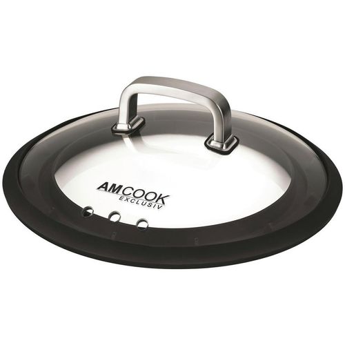 Am Cook Deckel Gourmetdeckel, Schwarz, Edelstahl, Kunststoff, Glas, rund, mit Dampfablass, Küchenzubehör, Vorratsbehälter, Frischhaltedosen