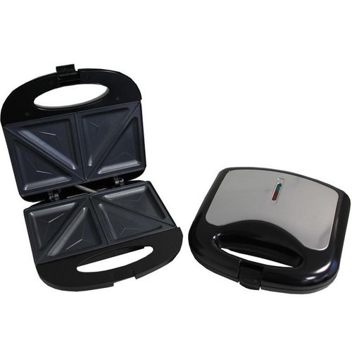 Sandwichtoaster, Schwarz, Metall, Kunststoff, 22x22x7.8 cm, Aufwärm- und Bereitschaftsanzeige, Antihaftbeschichtung, wärmeisolierte Griffe, Küchengeräte, Toaster