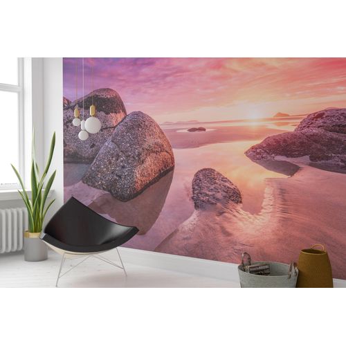 Fototapete KOMAR "Vlies Fototapete - Sunset Bay - Größe 368 x 248 cm", bunt (rot,gelb), B:3,68m H:248m, Vlies, Tapeten