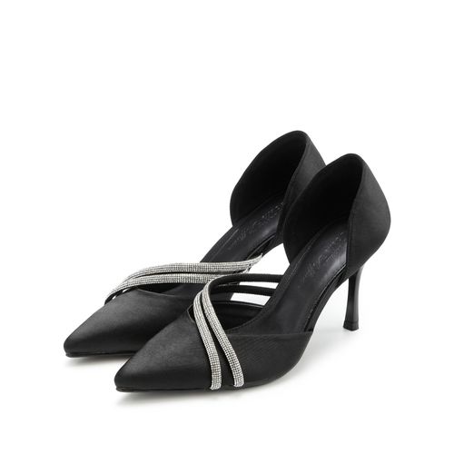 Pumps LASCANA "High-Heels", Damen, Gr. 38, schwarz, leicht glänzend, unifarben mit Farbeinsatz, Schuhe Pumps, offener Schuh, Sandale mit schöner Verzierung