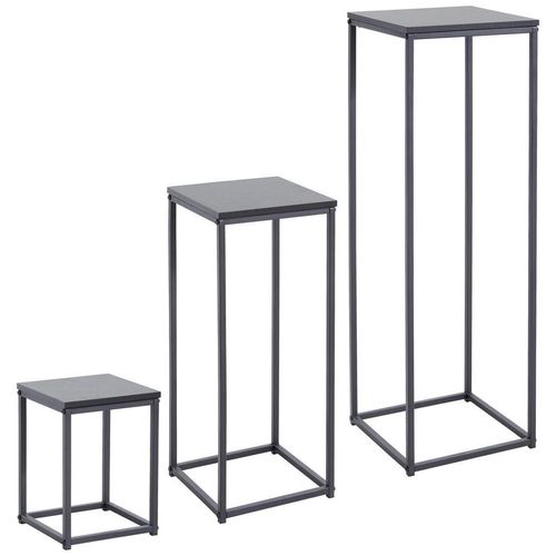 Mid.you Beistelltischset, Schwarz, Metall, Holzwerkstoff, 3-teilig, quadratisch, Flachrohr, 30x90x30 cm, Wohnzimmer, Wohnzimmertische, Satztische