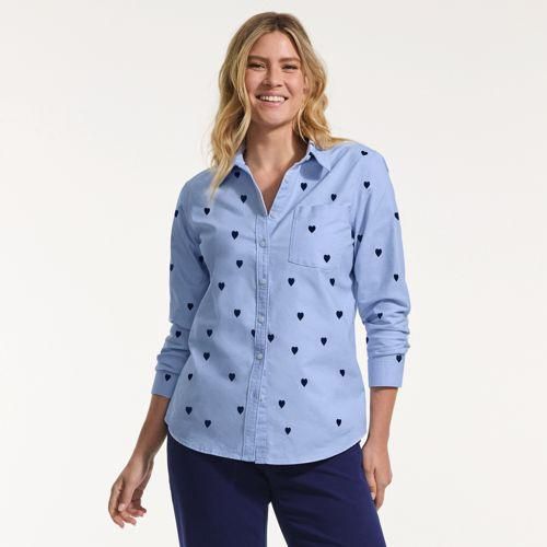 Langarm Oxford-Hemdbluse, Damen,  Blau, Baumwolle, by Lands' End