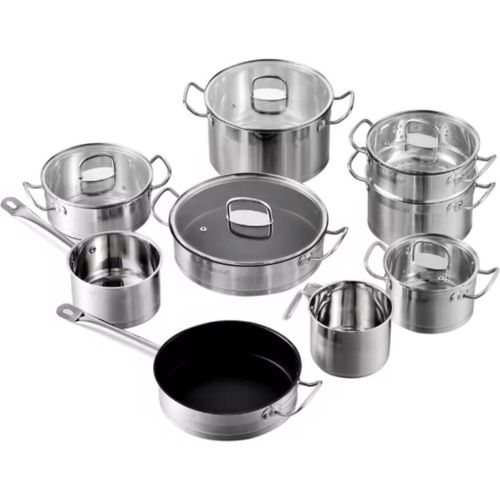 Famanu Pannenset 14-teilig - Für Induktion und Gas - Vakuumisoliert mit Gläsernen Deckeln