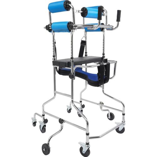 Rollator für Senioren - Stehrollator - 8 Räder (6 mit Bremse) - Höhe 116–140 cm - Breite 20–35 cm - Traglast 100 kg - Faltbar - Blau