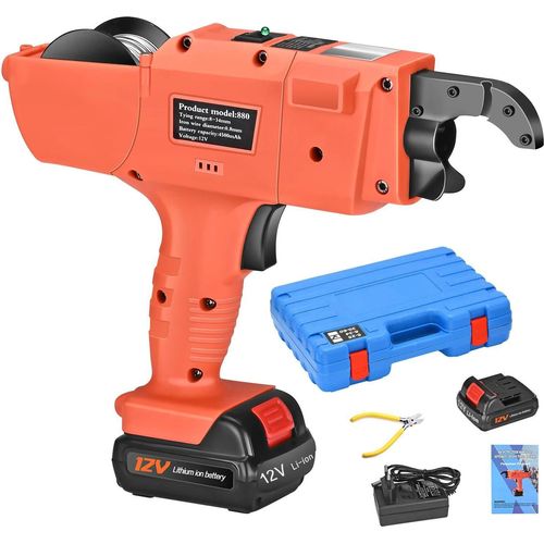 Bewehrungsbindegerät - Automatische Bewehrungsbindemaschine 8–34 mm - Elektrisch Handgeführt 12V 4500 mAh - Mit Akku - Orange